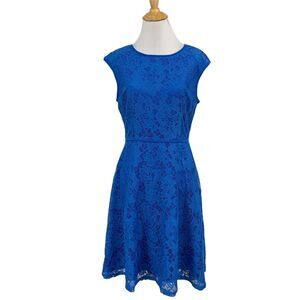 Brixon Ivy Dress Womens 4 Blue Leeah Lace Knit Cap Sleeve Skater Lined Back Zip